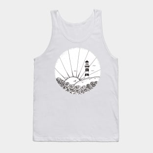 Whimsical Lighthouse Daylight Ink Illustration Tank Top